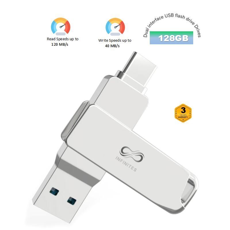 Infinites Dual Interface USB Drive USB C+USB3.2 Equipped with USB C/Type-C Interface and USB a/USB 3.2 High-Speed Interfac 64GB