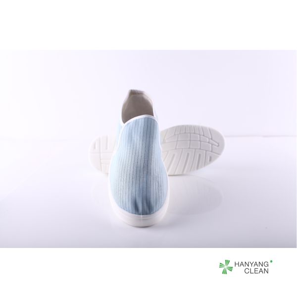 Cleanroom stripe blue canvas PVC sole anti slip shoe esd antistatic lab shoes for pharmaceutical factory
