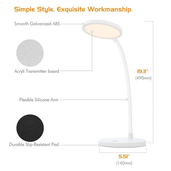 White Smart LED Desk Lamp Eye Protection , 1100mAh Rechargeable Cordless LED Table Lamp