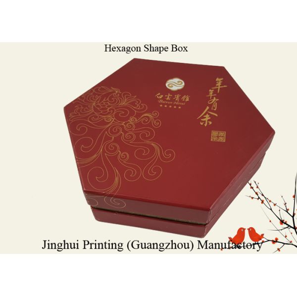 Hexagon Shape Box Food Packing Paper Box Red Color Customized Design Logo Printing Rigid Cardboard Material Boxes