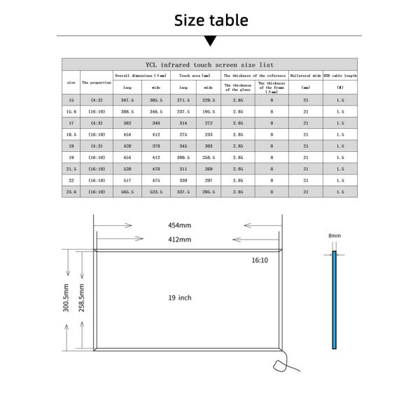 19 Inch Infrared Touch Screen Frame 16:10 Ratio 10 Points For PC