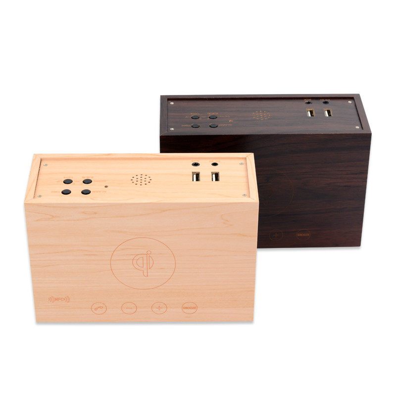 Multi-function Bluetooth Speaker : wireless charger + clock+thermometer +handfree call + NFC
