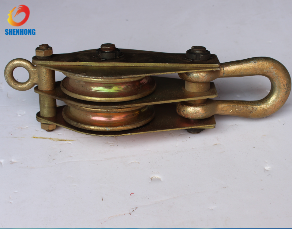 20KN Double Wheel Cable Pulling Pulley Wire Rope Hoisting Block for power construction