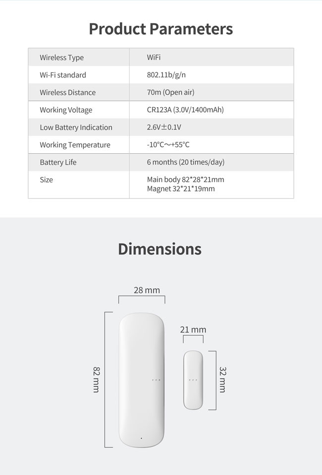3V Battery WiFi Outdoor Gate Sensor 70m Communication Distance