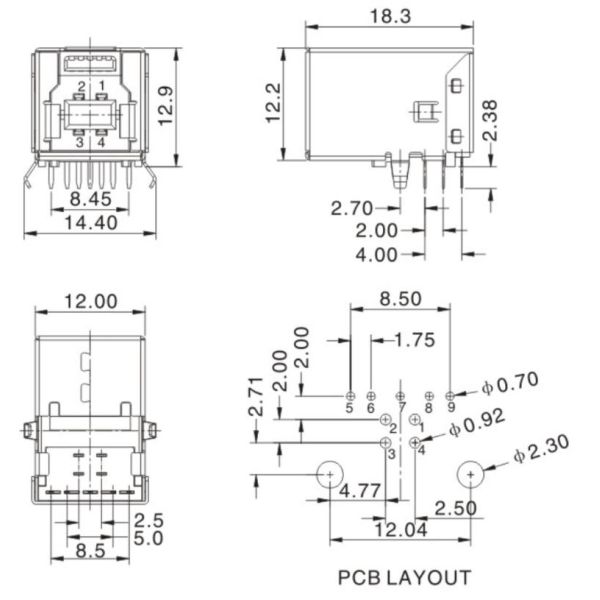90 Degree USB Female Socket , Micro Usb Type B Female Socket ISO9001