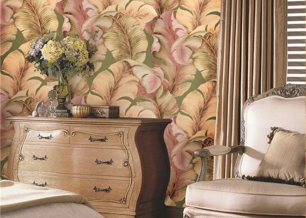 Quality Non-Woven Solid South East Coloured Striped Wallpaper , Japanese Banana Leaf Pattern Wallpaper for sale