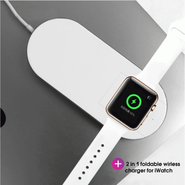 White 5W 7.5W 10W 2 in 1 fast wireless charger pads for iPhone and iWatch with QI standard,ST solution