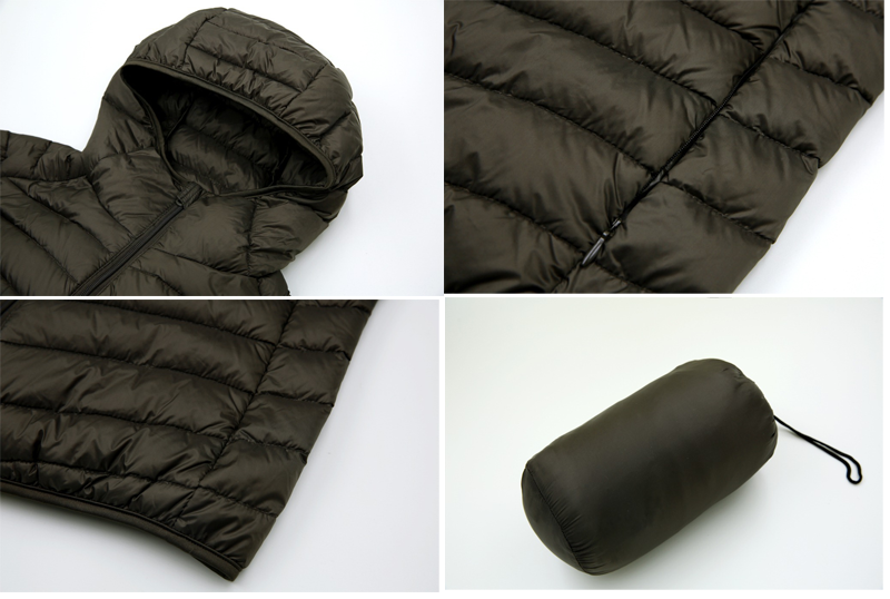 Mens Plain 90% Duck Down Waterproof Puffer Jacket With Hood Lightweight