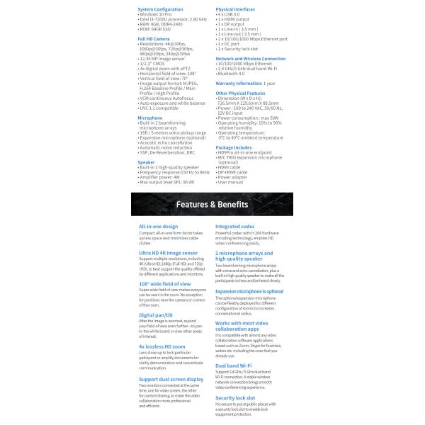 4k HD Definition Windows Intel5 Video Conferencing Equipment Conference System solution with Omnidirectional microp