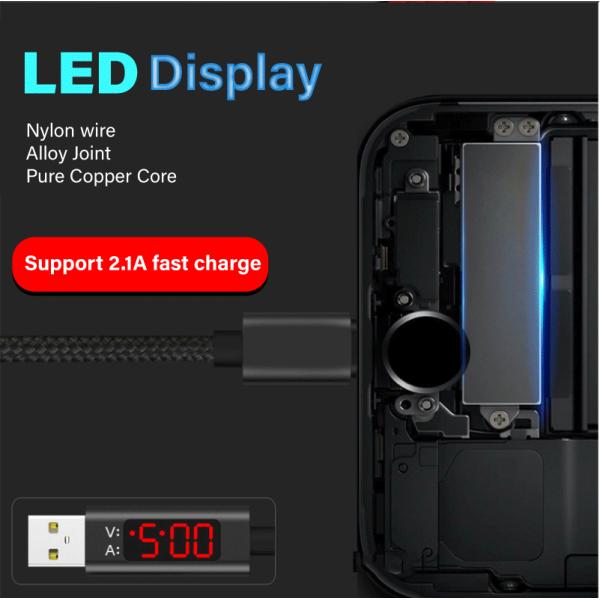 1.2M Voltage and current intelligent display data cable for Apple, Android ,Type C mobile phone nylon data cable