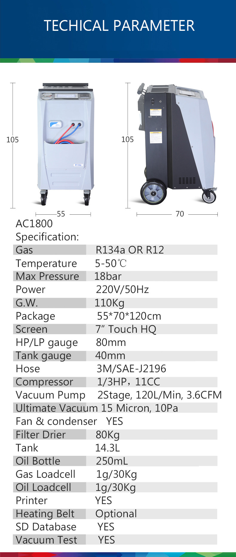 SD Database R134A Recovery Machine for AC Recycling And Recharge