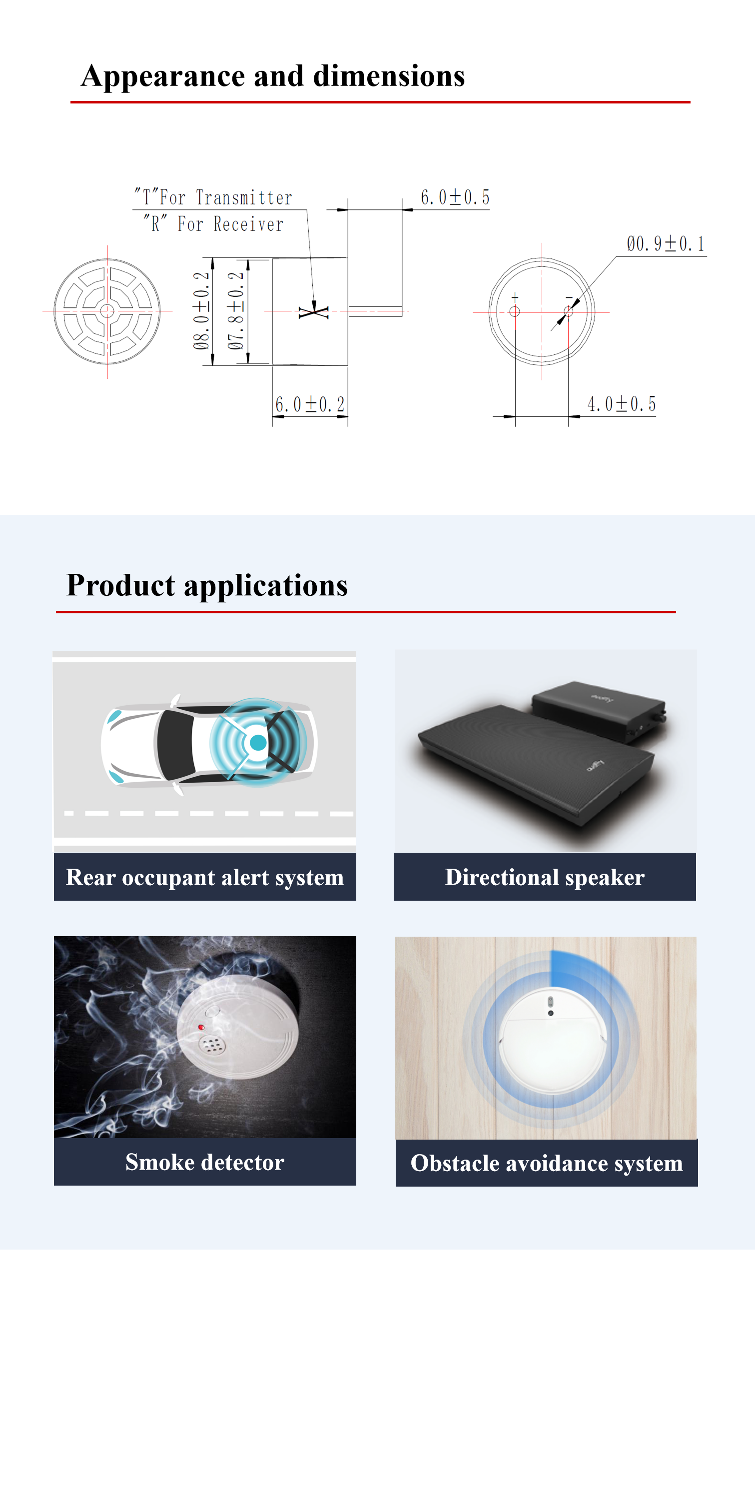 PC 8.0mm Ultrasonic Transducer Types Open Type Ultrasonic Transceiver Sensor