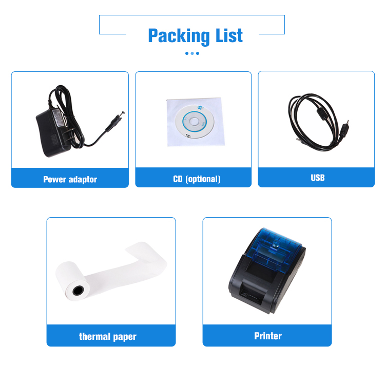 Direct Thermal Printer 58mm From USB Wireless with Ac100-240v Wide Range Input and 1-