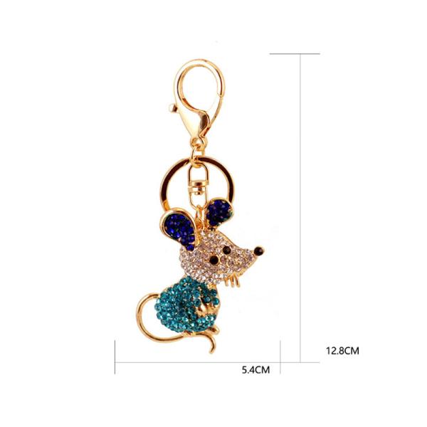 Metal Year Of The Rat Keychain 6cmx3.6cm Size Rhinestone Material