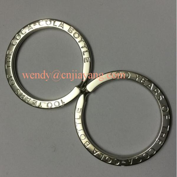 jiayang high quality polished shiny silver laser cut logo flat split key ring with engraved logo