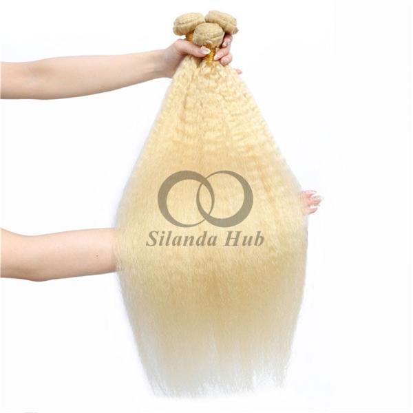 #613 Bleached Blonde Kinky Straight Remy Human Hair Bundles Sew In Weave Bundles Brazilian Bundle Deals