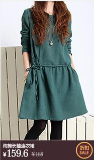 Quality Long Sleeve Short Flared Dresses , Red / Blue Cotton Knee Length Dress for sale