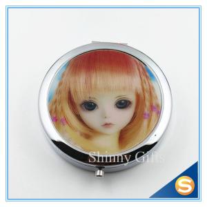 Wholesale 7.0cm Decorative round metal pill box metal round mini pill box 3 day pill box with Mirror from china suppliers