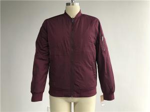Wholesale Menswear Zip Through Burgundy Polyester Bomber Puffer Jacket With Rib Detail Tw76087 from china suppliers