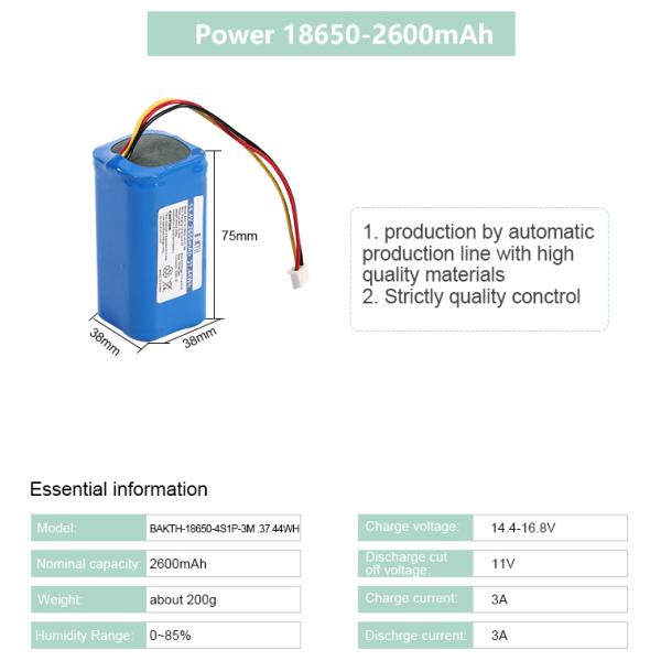 18650 4S1P 14.8v 2600mAh 100% High Quality Customized 18650 Li-ion Battery Pack for Robot Vacuum