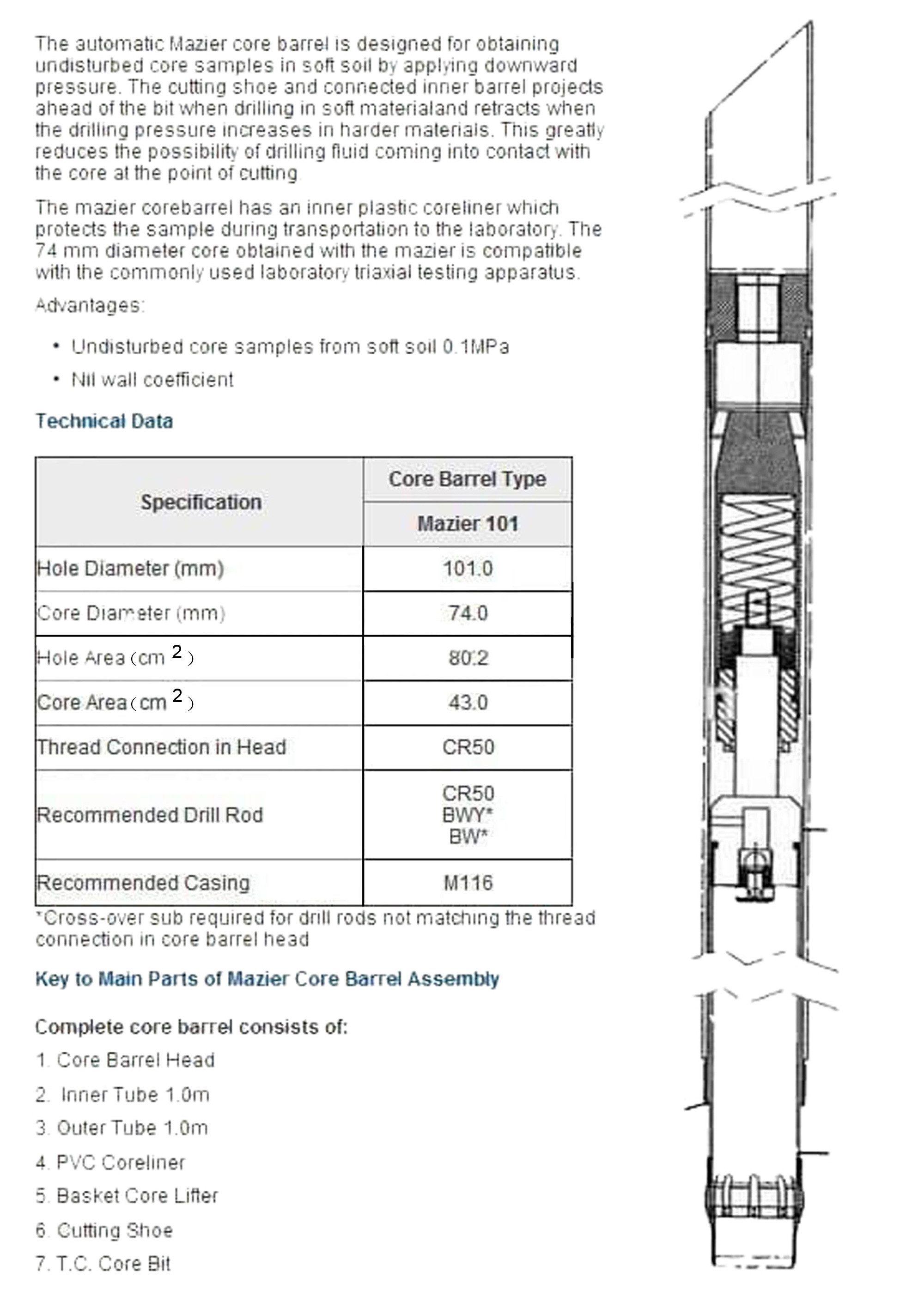 86 101 116 131 Mazier Soil Sampler Collection Drilling Equipment