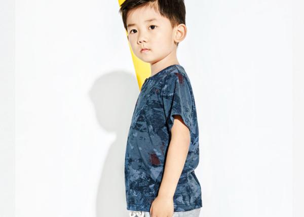 Quality Simple V Neck Boys Short Sleeve T Shirts , Boys Summer Clothes Reactive Printing for sale