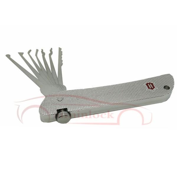 Stainless Steel Foldable 7 in 1 Lock Picking Set Locksmith Tools (Silver）