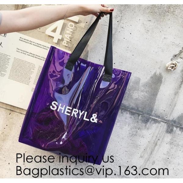 Reusable Custom Transparent PVC Shopping Bag Promotional Items Ladies Clear Plastic Beach Tote Bags Women, bagease, pack