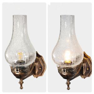 China Vintage Metal Wall Glass Light Chinese Style E27 Oil Lamp with Crack Lampshade vintage oil lamp (WH-VR-111) on sale