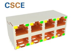 Phosphor Bronze 2 * 4 Port Stacked RJ45 Connectors Wifi Adapter Socket With Led Light