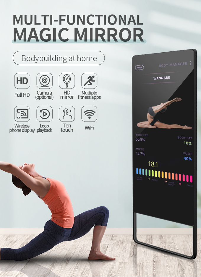 49inch Fitness Exercise Mirror Screen Virtual Trainer 49 Lcd Android With Body Composition Analysis