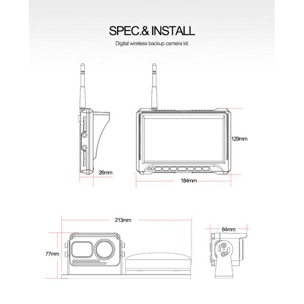 High Definition Wireless Automotive Backup Camera 7 Inch Monitor