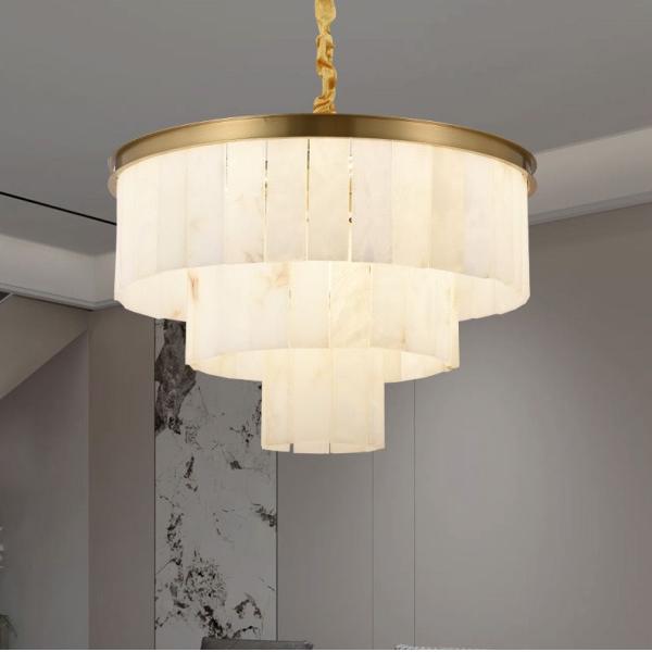 Modern Home Decor Brass Chandelier Alabaster Marble Shade Hotel Restaurant Room Pendant Lamp Lightings Fancy Lights