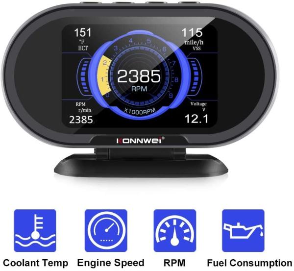 Quality KONNWEI KW206 Auto RPM Gauge OBD2 Scanner Speedometer On Board Computer with 3.5" Color Display for sale