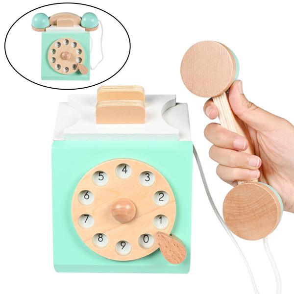 Retro Simulation Phone Playset Wooden Toys Role Play Educational Retro Simulation Phone Playset Wooden Educational Toy For Children