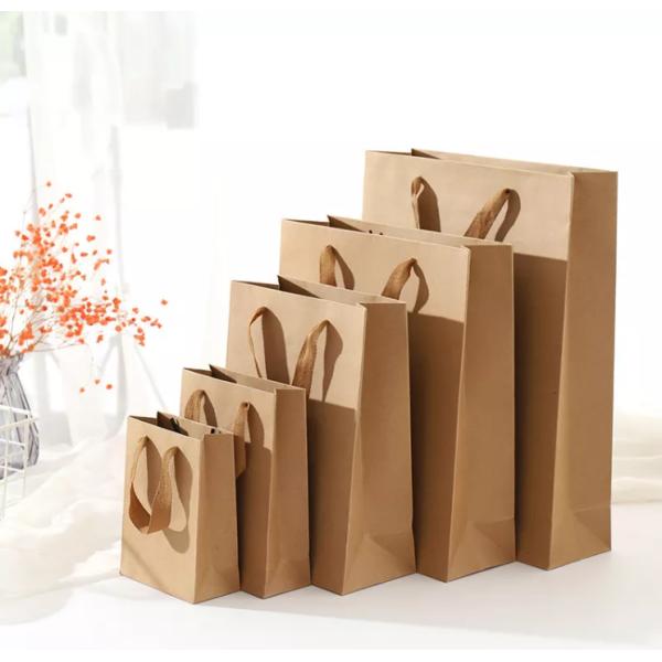Customized Kraft Paper Handbag / Shopping Bag Recycled Compostable