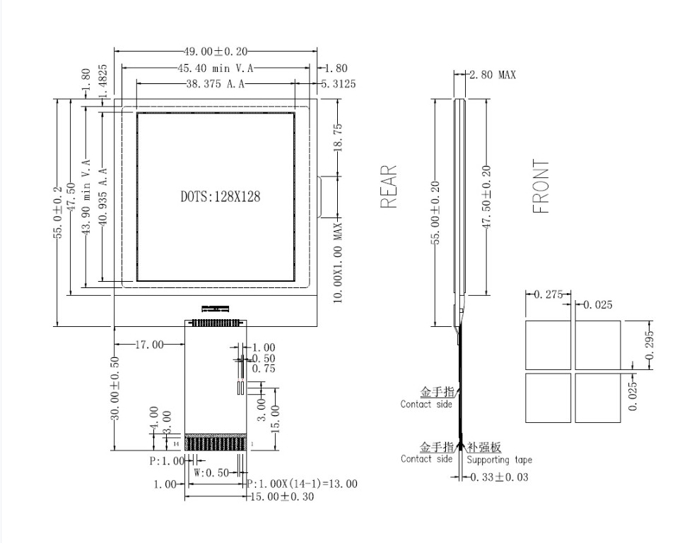 2.4 Inch Cog Graphic LCD Module 128X128 Dots With FSTN Positive UC1617s Controller Apply For Meter And Electrical