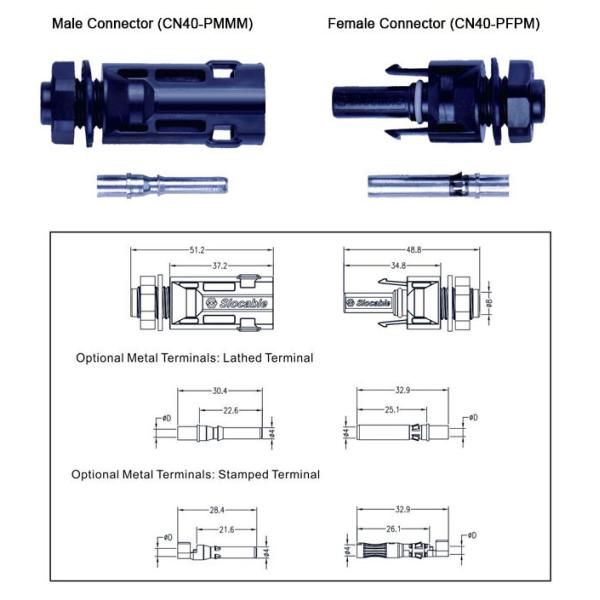 Tinned Copper PPO Solar Wire Connectors MC4 1500V DC High Current Carrying