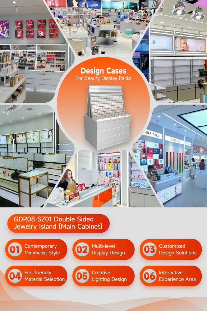 GDR08-SZ01 Retail Display Shelf with Gray Edging Strip and Adjustable Mirror for Cosmetics Retail Stores