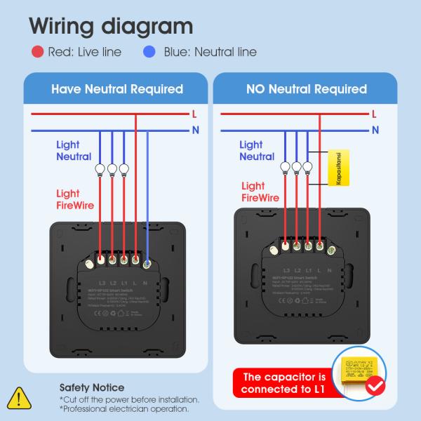 Tuya WIFI RF433 Smart Wall Light Button Push Switch 110-250v No Neutral Wire Single Fire Timing Voice App Tmall Genie, Alexa, Google Home