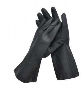 China Alkali Resistance Neoprene Chemical Gloves 330mm Flock Lined Black Neoprene Gloves on sale