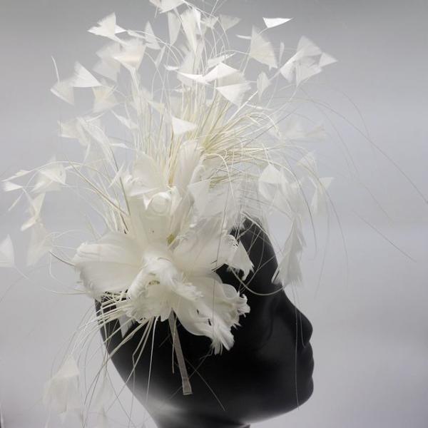 Stripped Goose Feather Headpiece , Feather Flower Fascinator With Wire Accessory