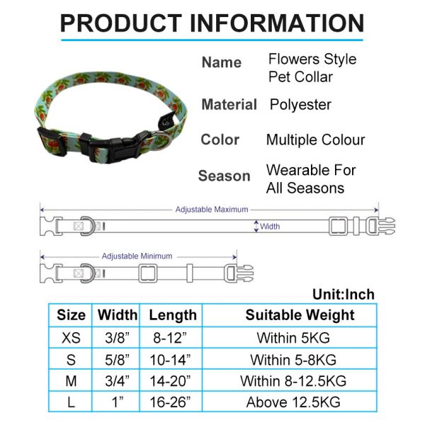 Heavy Duty Collar Leash Harness Set Puppy Adjustable Flower Pattern Pet Lope