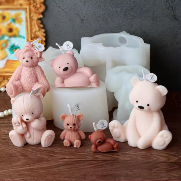 Quality Creative Bear Custom Silicone Candle Molds Cute 3D Bear Aromatherapy Plaster for sale