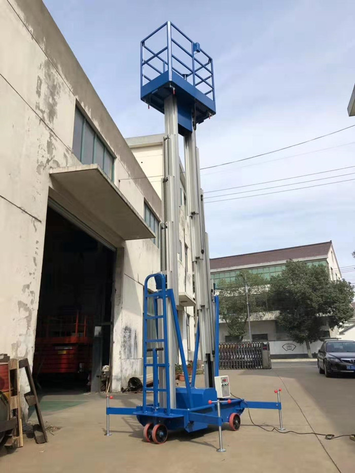 Manual Pull Double Mast Mobile Aerial Work Platform Portable Boom Lift