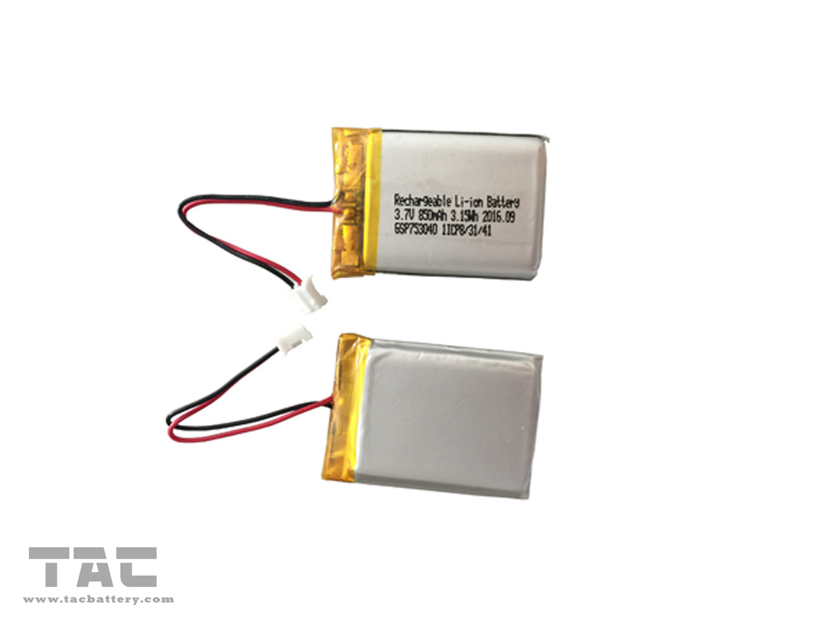 Rechargeable Polymer Lithium Ion Batteries GSP753040 3.7V 850mAh Long Life