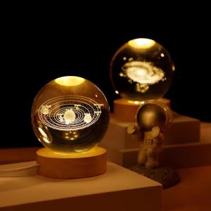China Crystal Lamp USB Luminous 3D Art Crystal Ball Bright Glass Night Light Table Lamp on sale