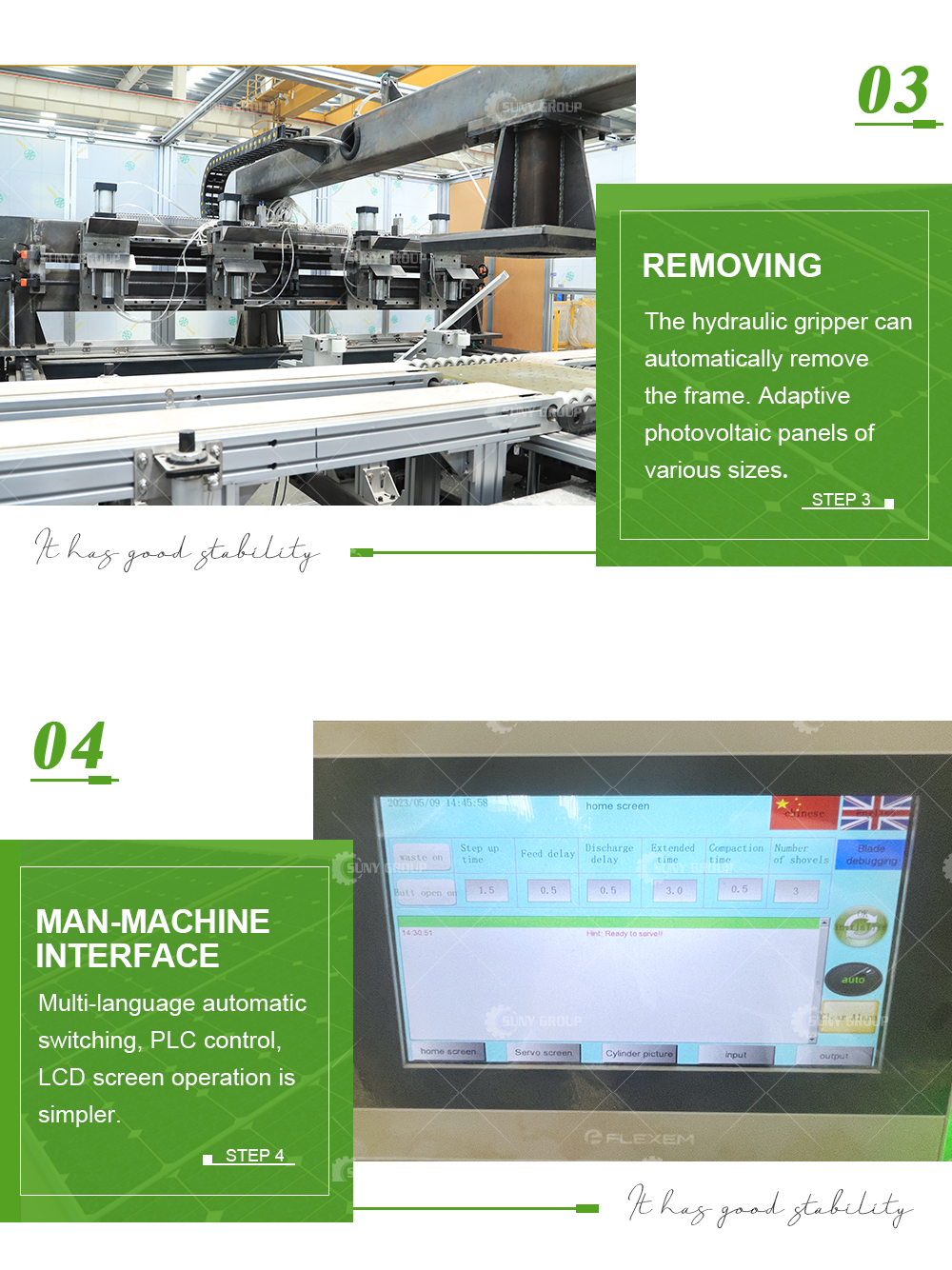 High Demand Solar Panel Aluminum Alloy Frame Removing Machine for 6-8 Times/Min Design