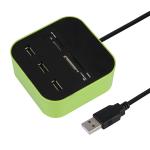 All In One 3 Port Card Reader Square Multi USB Splitter
