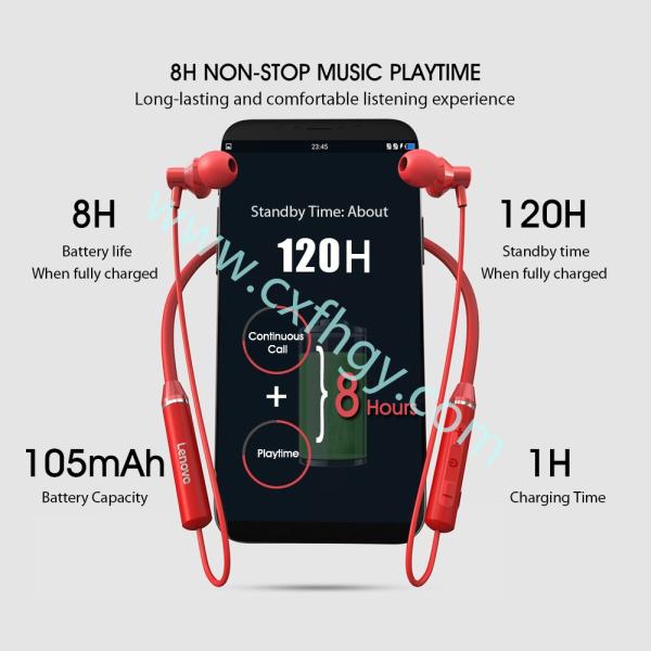 Cxfhgy Lenovo Earphone Bluetooth5.0 Wireless Headset Magnetic Neckband Earphones IPX5 Waterproof Sport Earbud with Noise